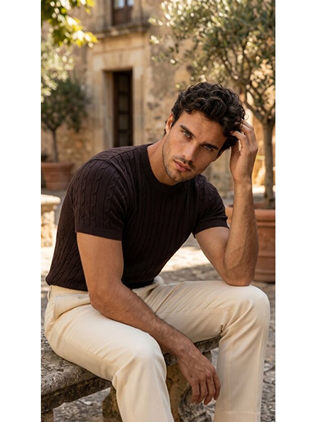 Siyah Erkek Bisiklet Yaka Triko Tişört-2