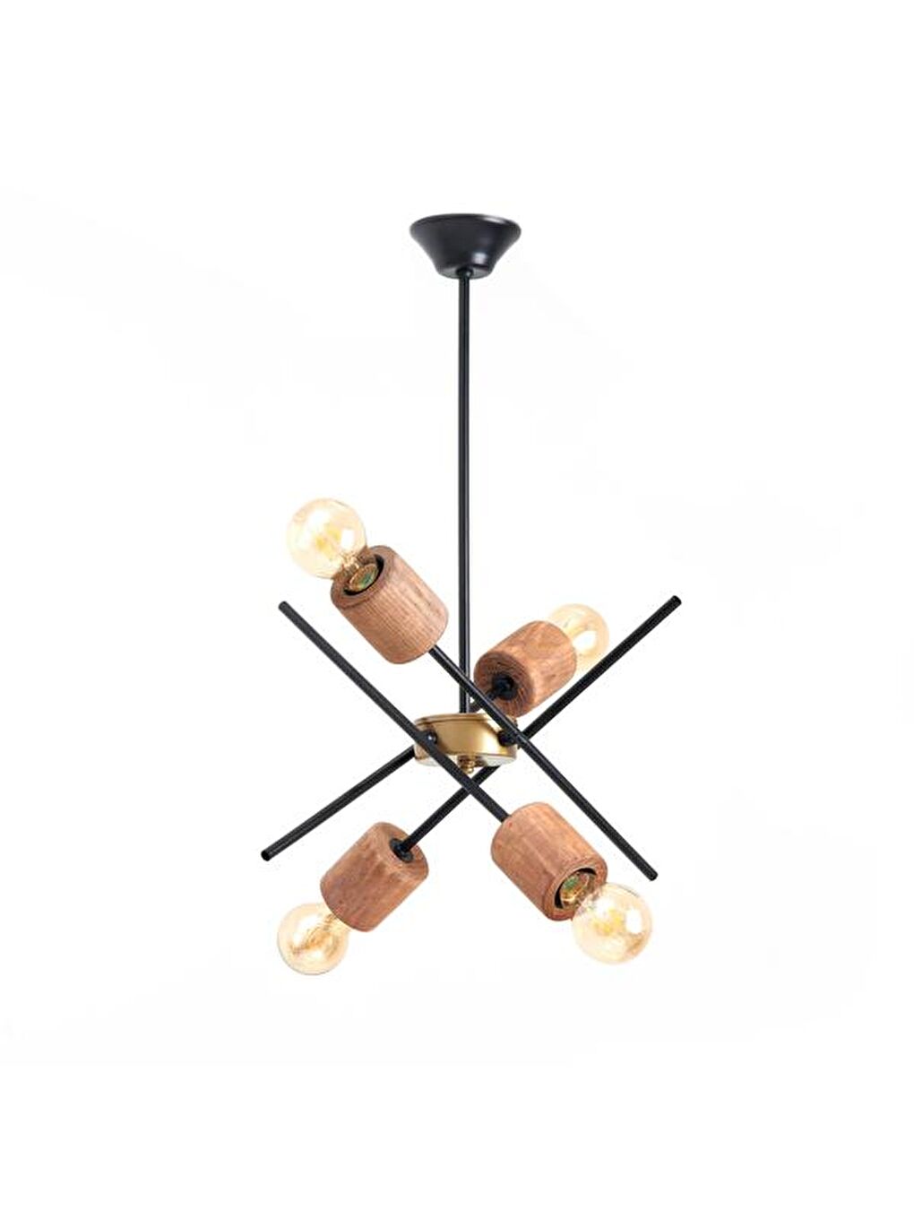 Kahverengi Simurg Ahşap Detaylı 4'lü Avize-5