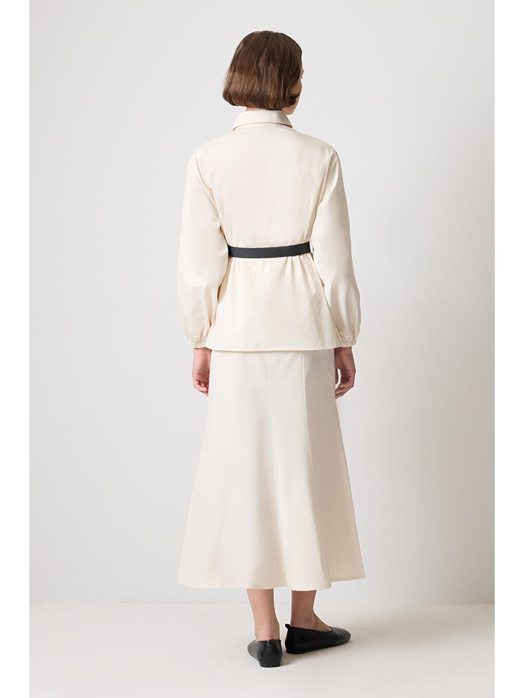 Ekru Kemerli Gömlek Etek Takım-3