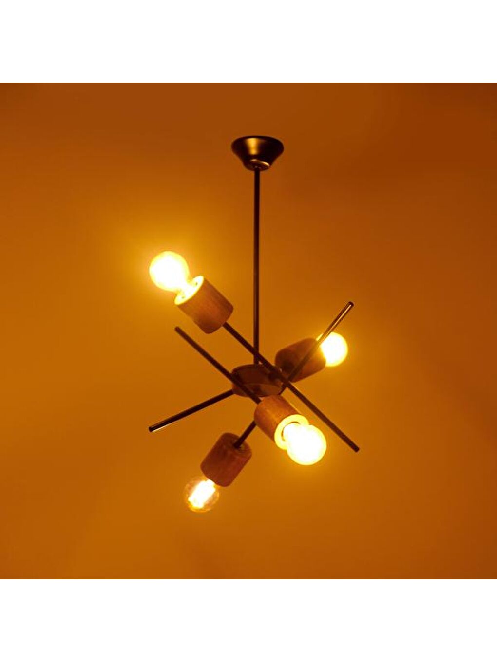 Kahverengi Simurg Ahşap Detaylı 4'lü Avize-4