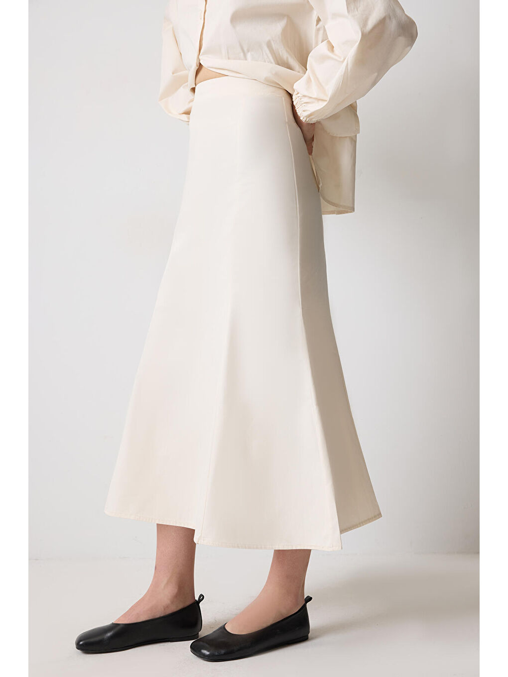 Ekru Kemerli Gömlek Etek Takım-4