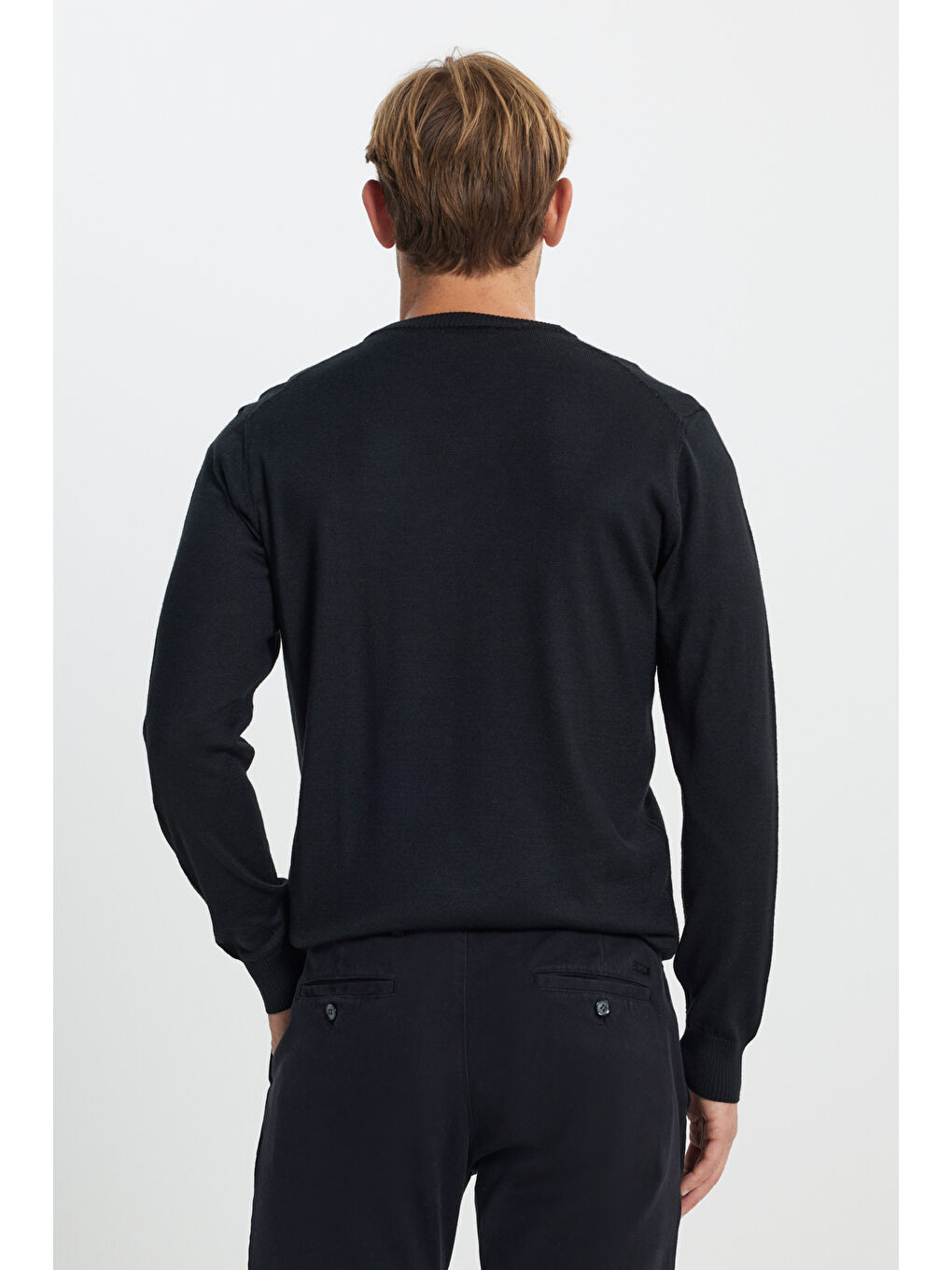 Erkek Siyah Yünlü Sıcak Tutan Standart Fit Normal Kesim V Yaka Triko Kazak-4