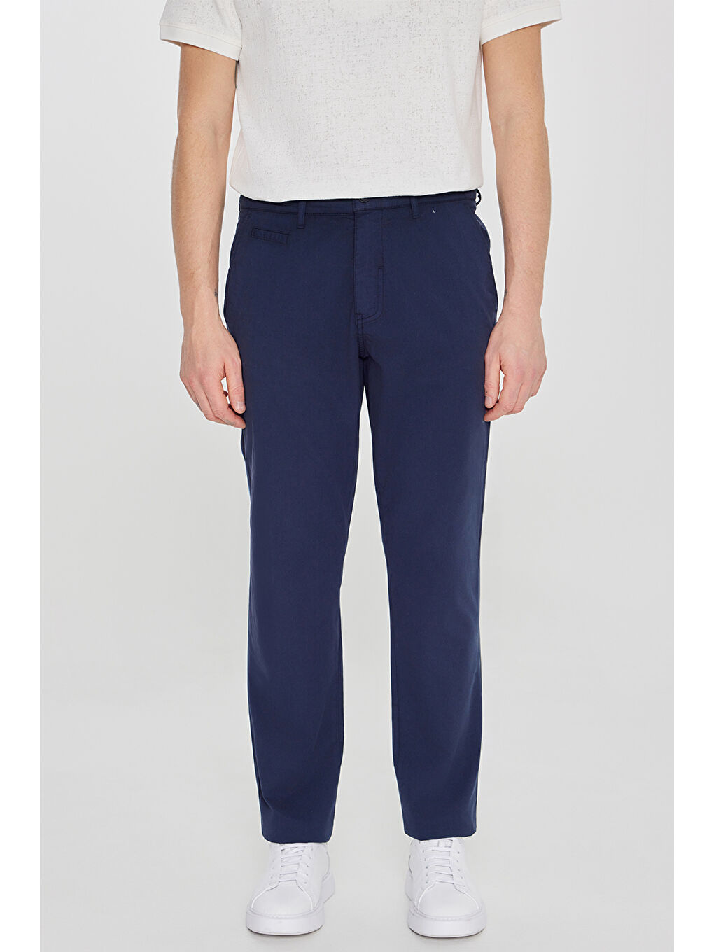 Erkek Lacivert Pamuklu Slim Fit Dar Kesim Yan Cepli Armürlü Esnek Pantolon-1