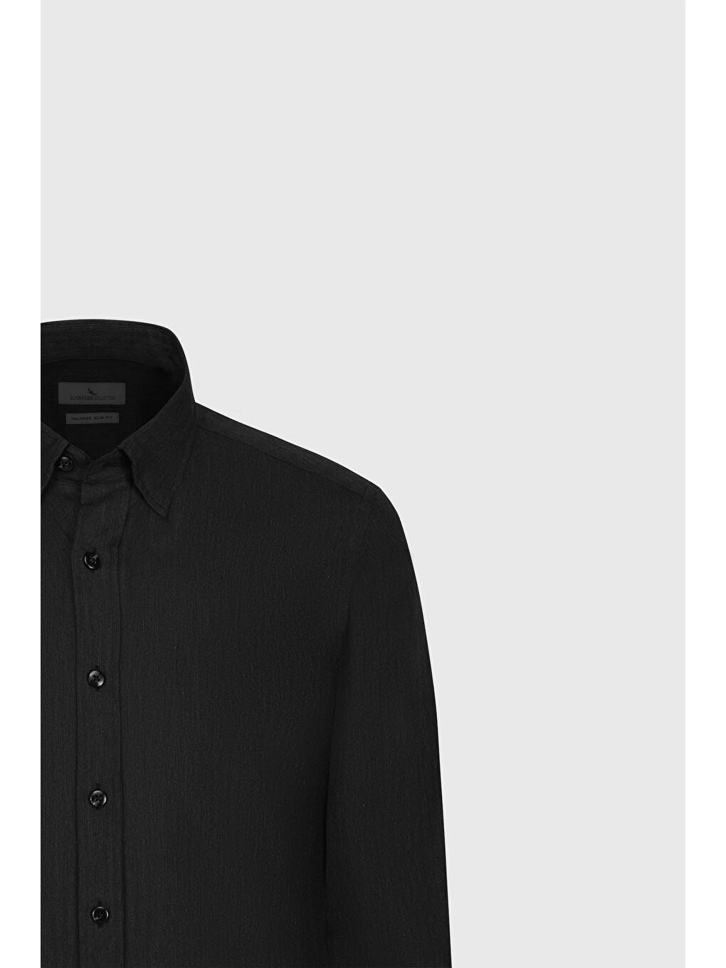 Erkek Antrasit %100 Pamuk Slim Fit Dar Kesim Gizli Düğmeli Yaka Balıksırtı Desenli Gömlek-6