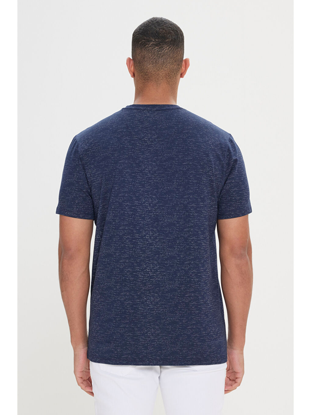 Erkek Lacivert Slim Fit Dar Kesim Bisiklet Yaka Pamuklu Kısa Kollu Tişört-3