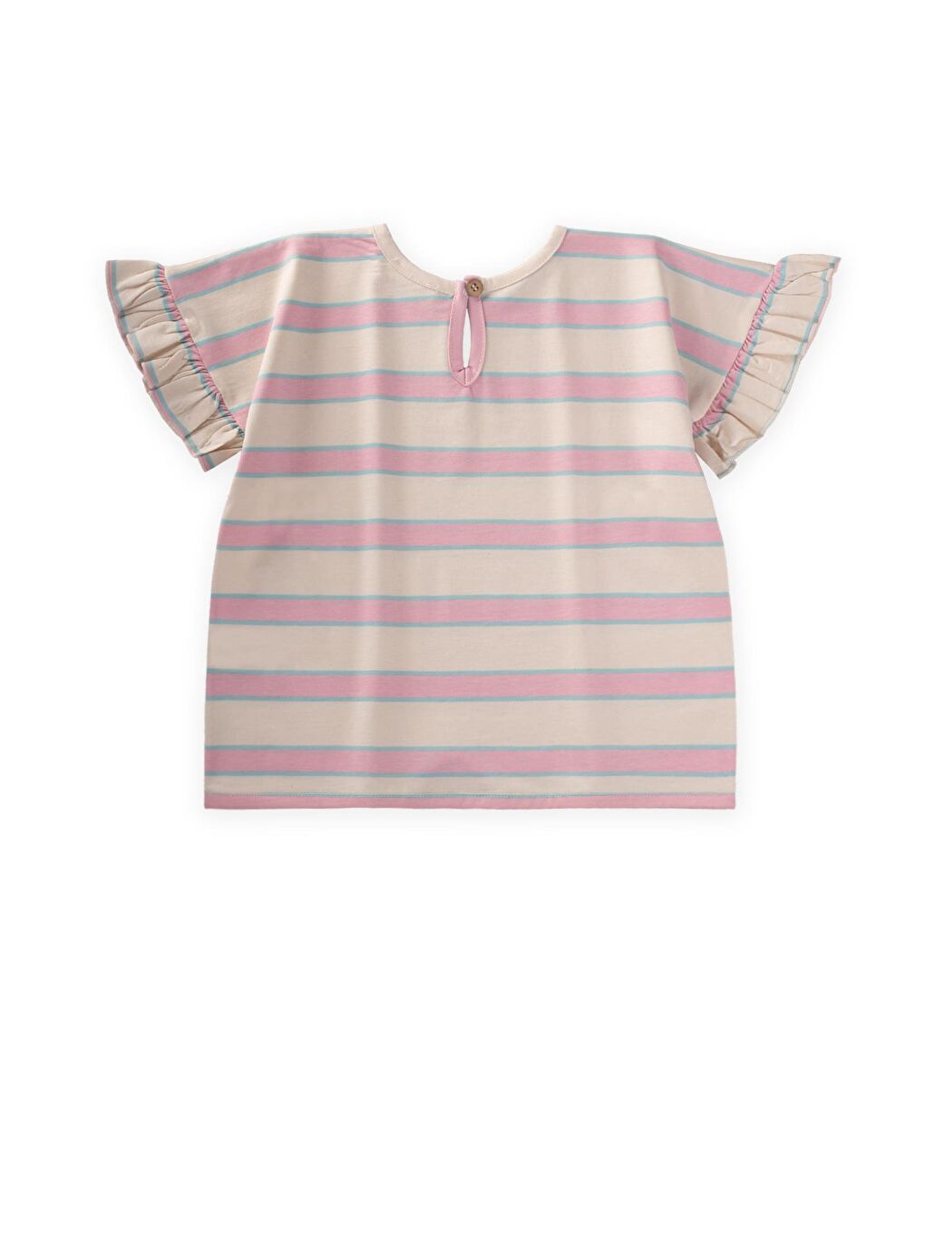 Pembe Çizgili Bağlamalı Kız T-Shırt 3-10 Yaş Pudra Mavi Çizgili-1
