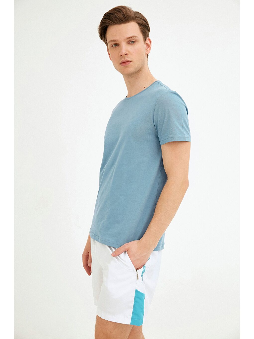 Petrol Bisiklet Yaka Basic Tişört-1