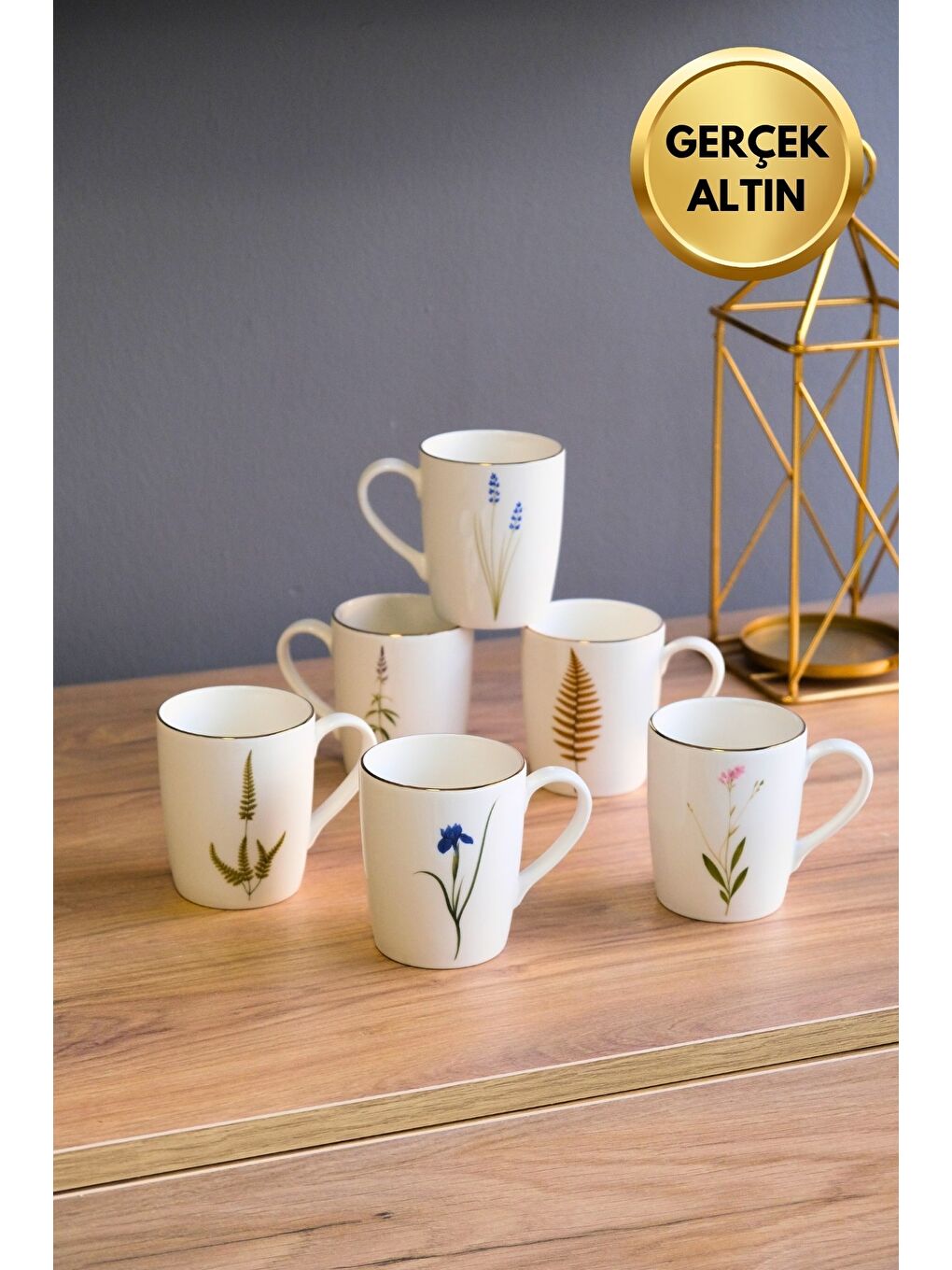 Karışık Porselen Natura Karma Kulplu Mug Kupa 9cm 220ml 6 lı