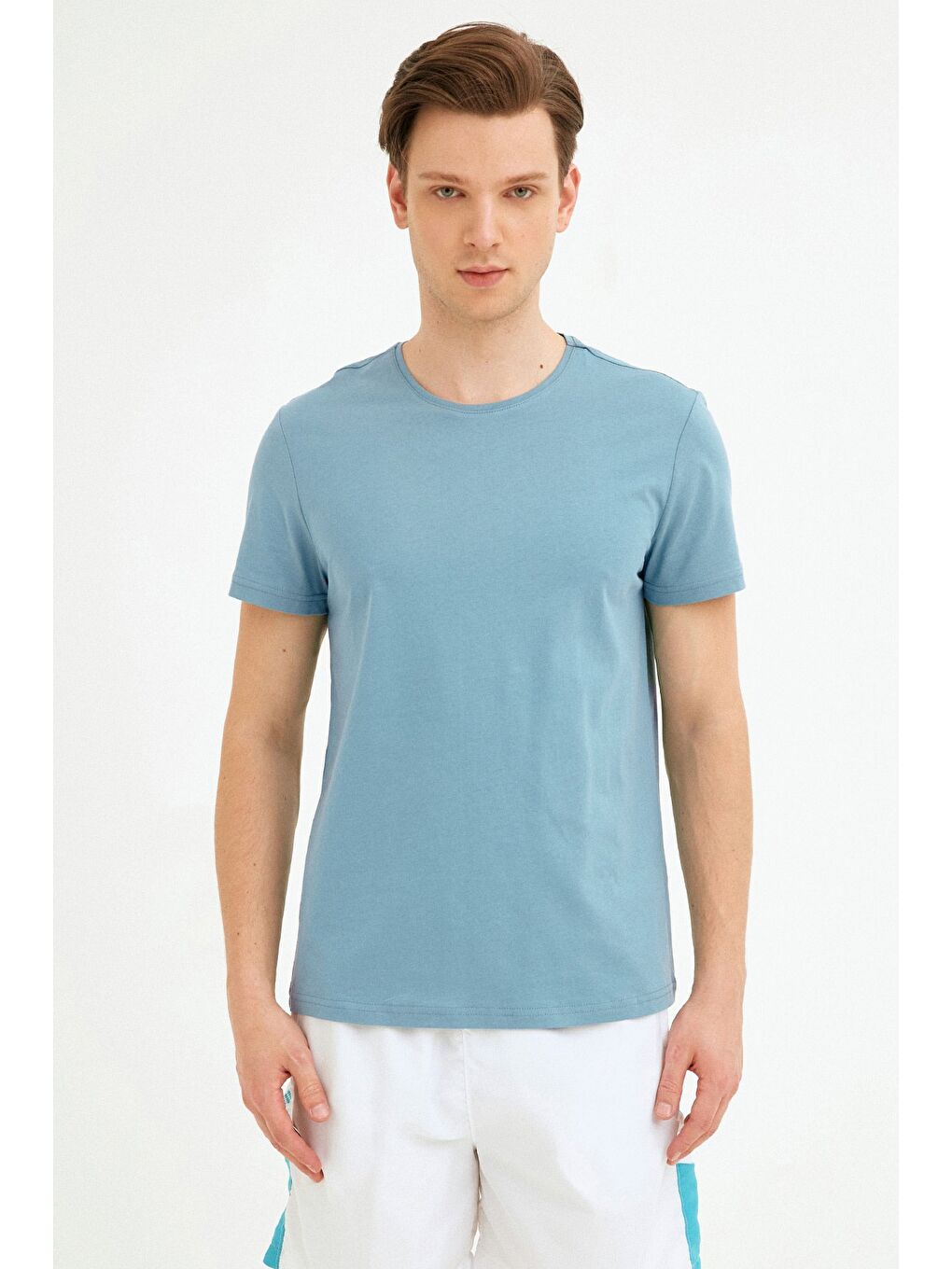 Petrol Bisiklet Yaka Basic Tişört-2