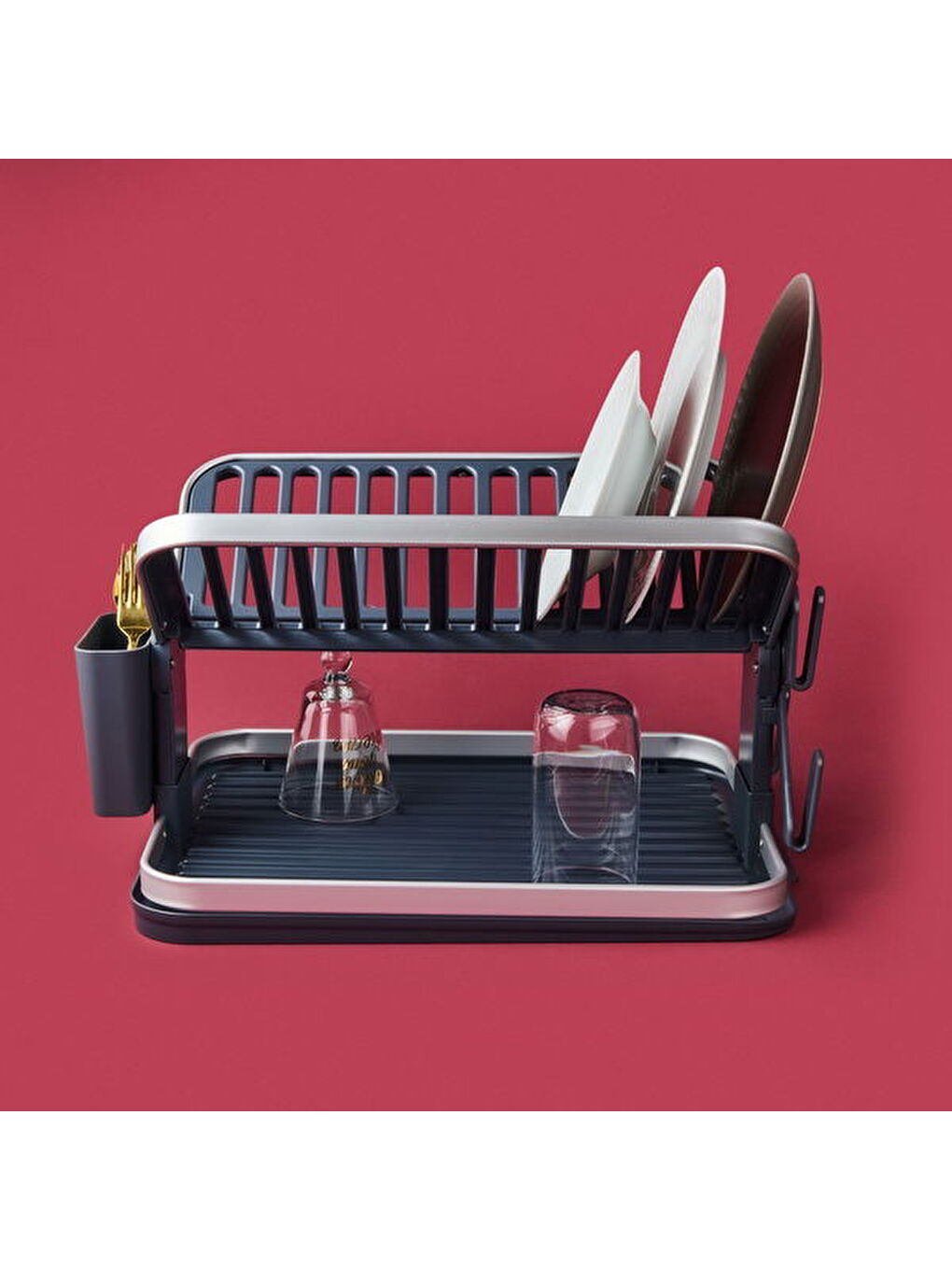 Daisy Alüminyum Katlı Tabaklık - Gri / Beyaz-1