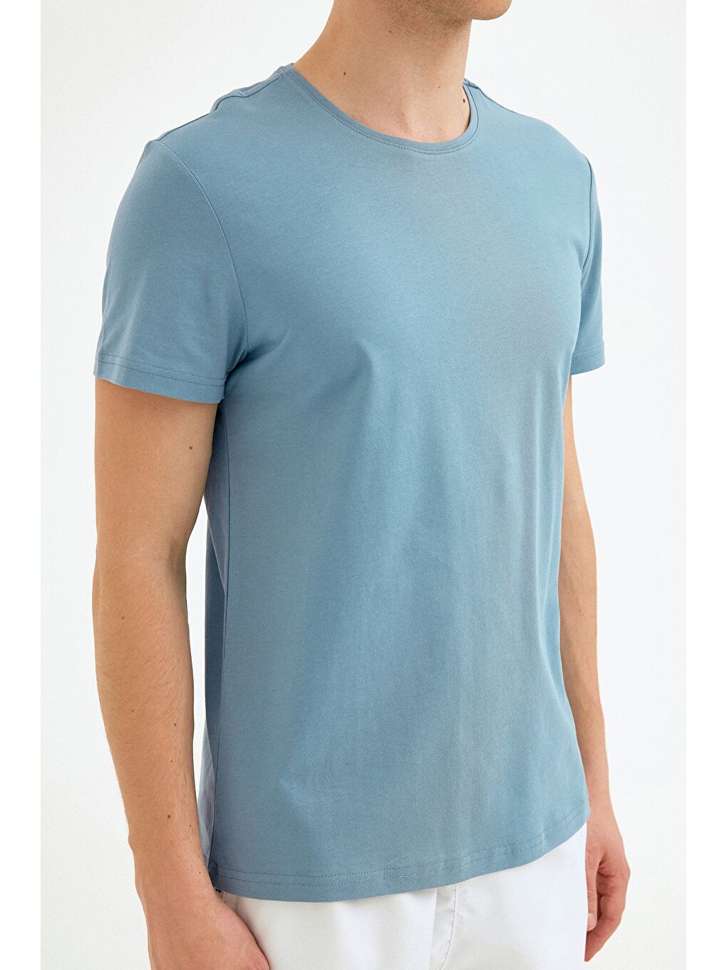 Petrol Bisiklet Yaka Basic Tişört-4