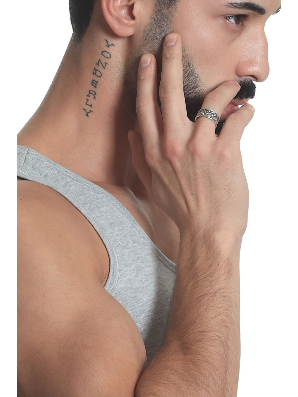 Gri Erkek Antik Gümüş Kaplama Ayarlanabilir Otantik Yüzük-5