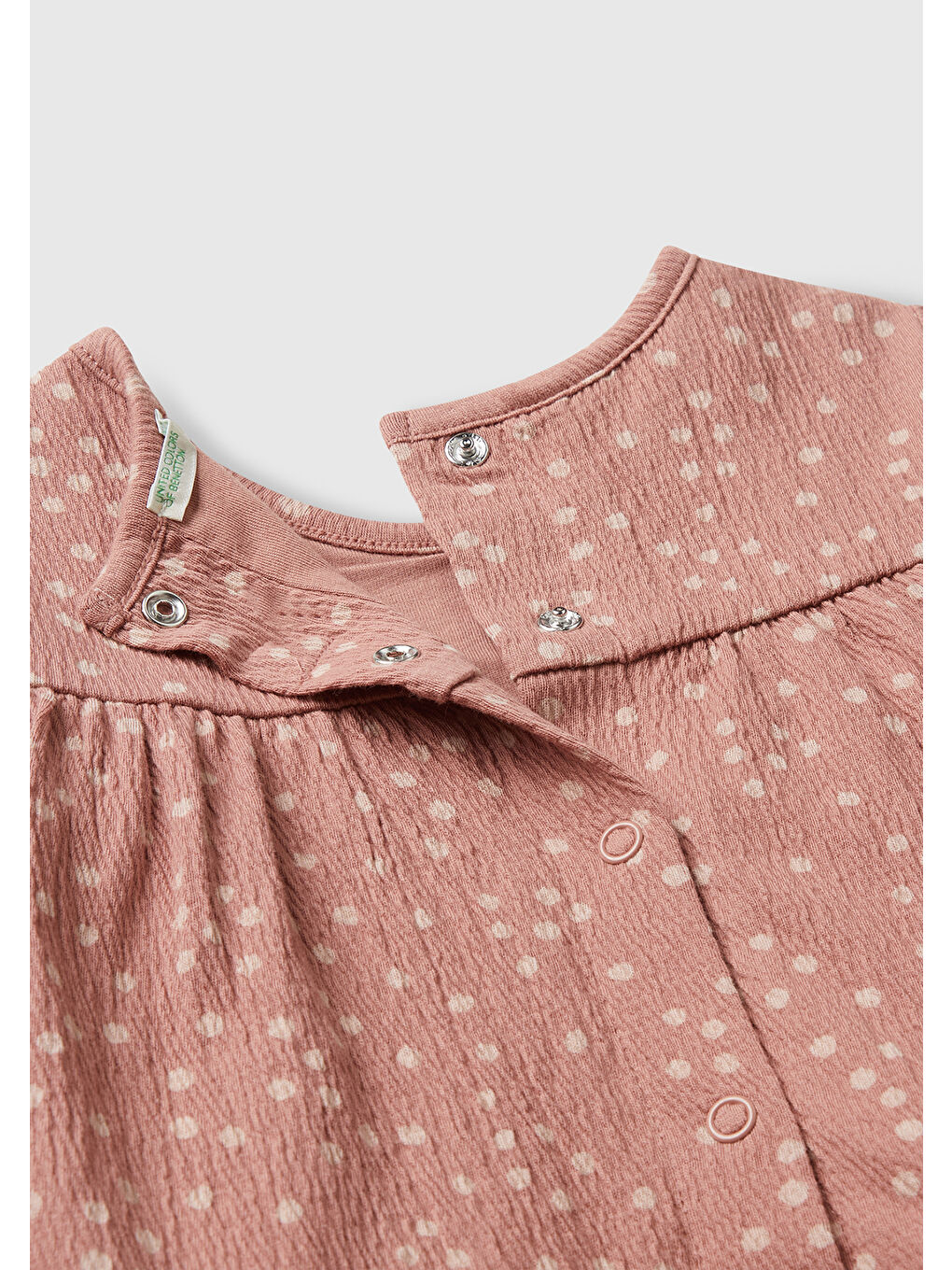 Pembe Bebek Gül Kurusu Tamamı Desenli Logo Etiketli Yuvarlak Yaka Volanlı Elbise-2
