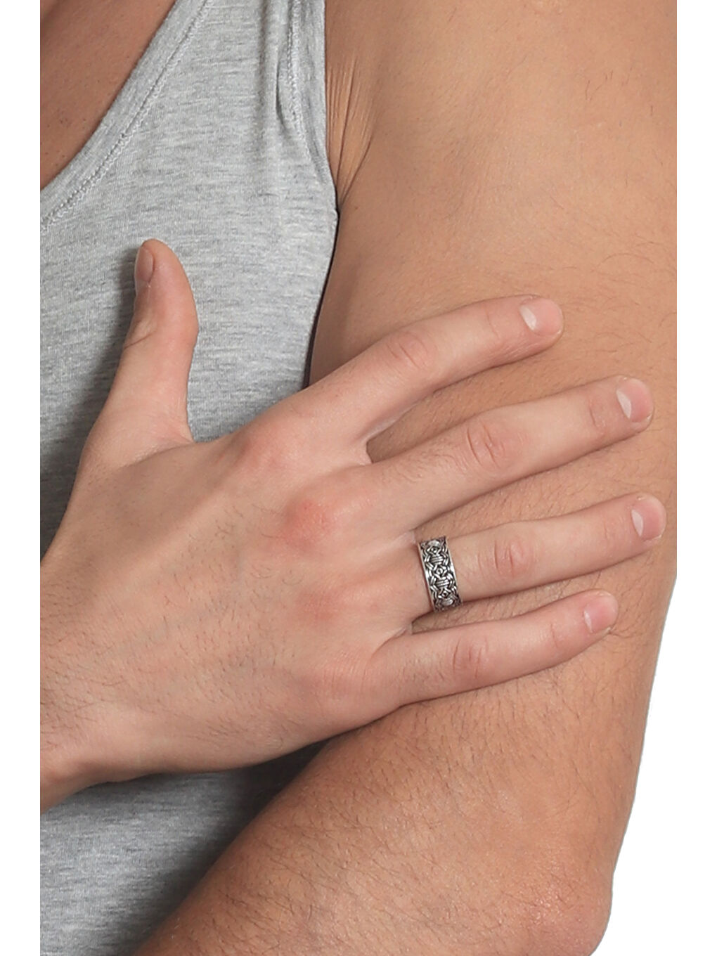 Gri Erkek Antik Gümüş Kaplama Ayarlanabilir Otantik Yüzük-6