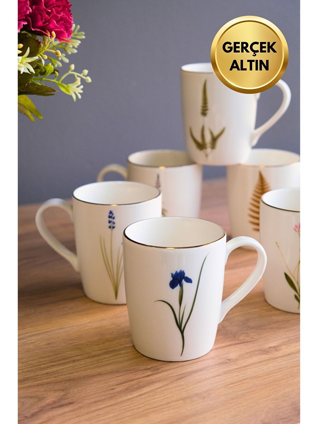 Karışık Porselen Natura Karma Kulplu Mug Kupa 9cm 220ml 6 lı-3