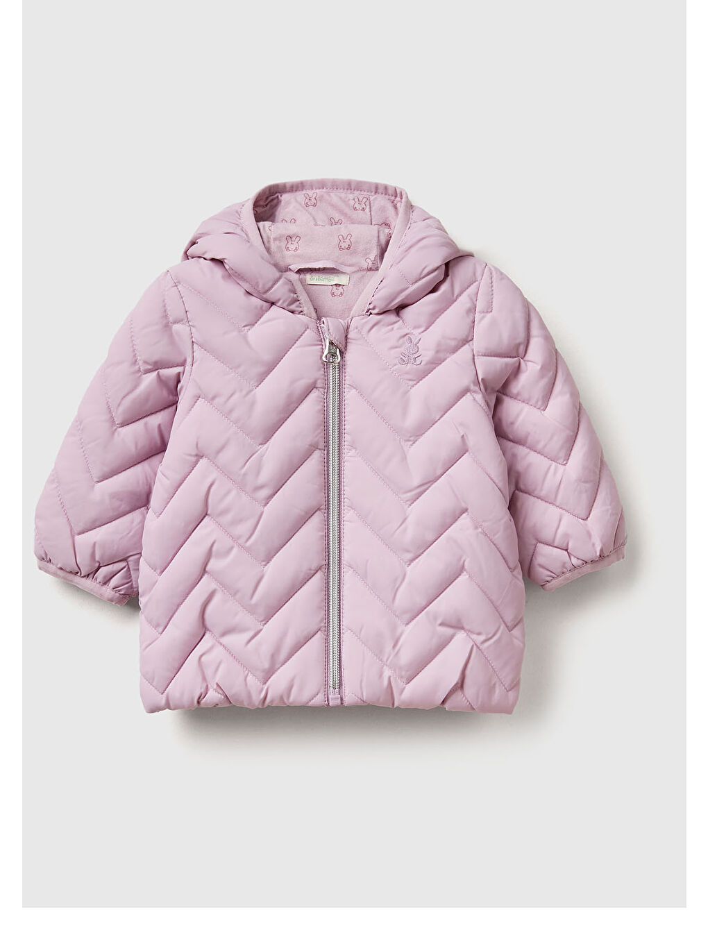 Bebek Lila Zikzak Dikişli Tavşan Kulak Kapüşonlu Mevsimlik İnce Mont