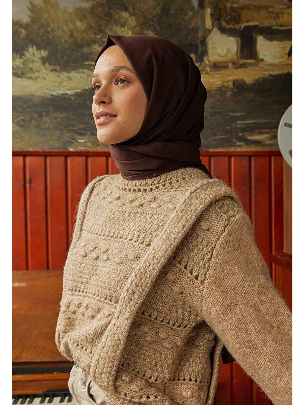 Kahverengi Pamuk Viskon Şal Acı Kahve