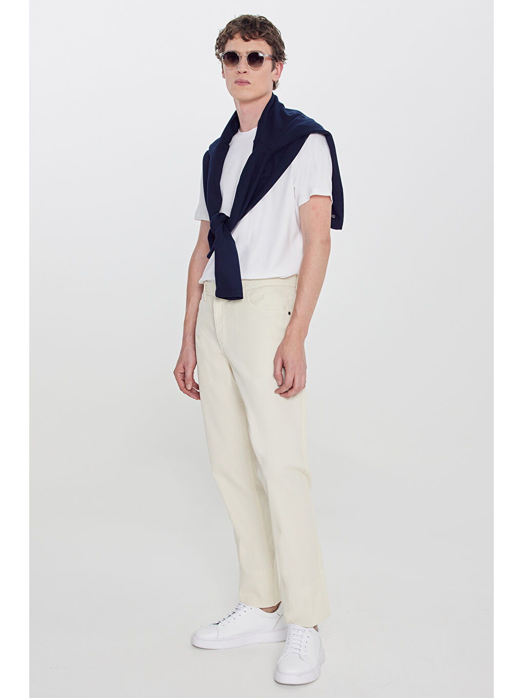 Bej Erkek Taş Pamuklu Slim Fit Dar Kesim 5 Cepli Armürlü Esnek Pantolon-2