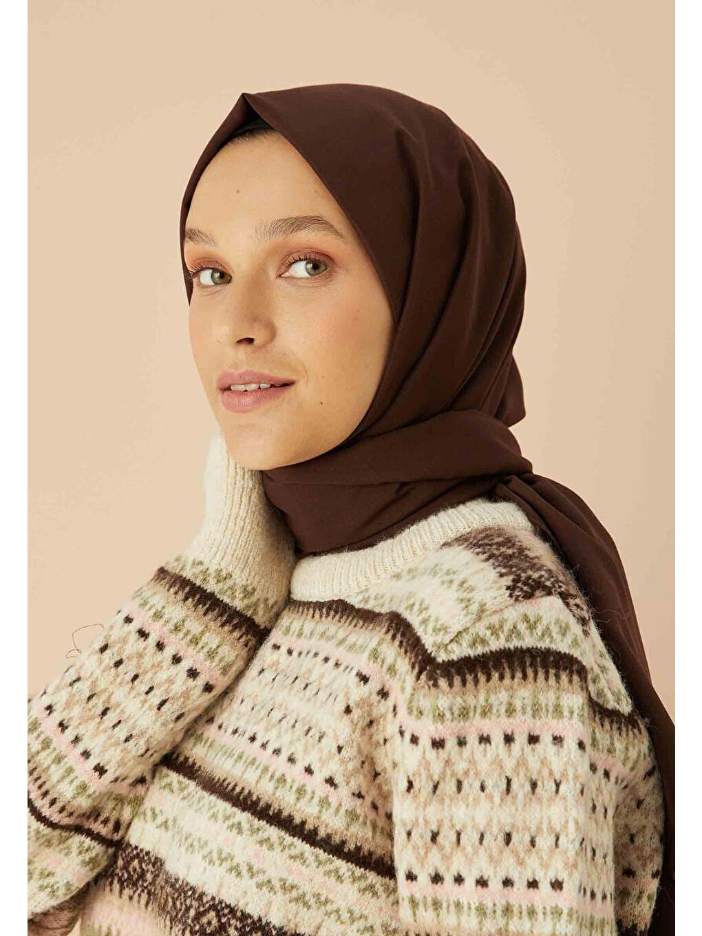 Kahverengi Pamuk Viskon Şal Acı Kahve-3