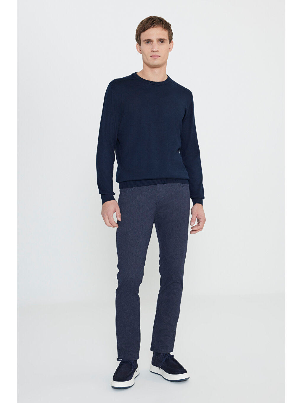 Erkek Lacivert Yünlü Sıcak Tutan Standart Fit Normal Kesim Bisiklet Yaka Triko Kazak-1