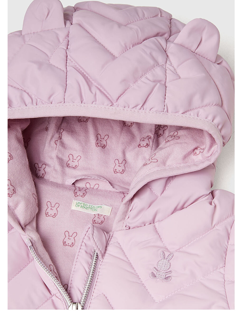 Bebek Lila Zikzak Dikişli Tavşan Kulak Kapüşonlu Mevsimlik İnce Mont-2
