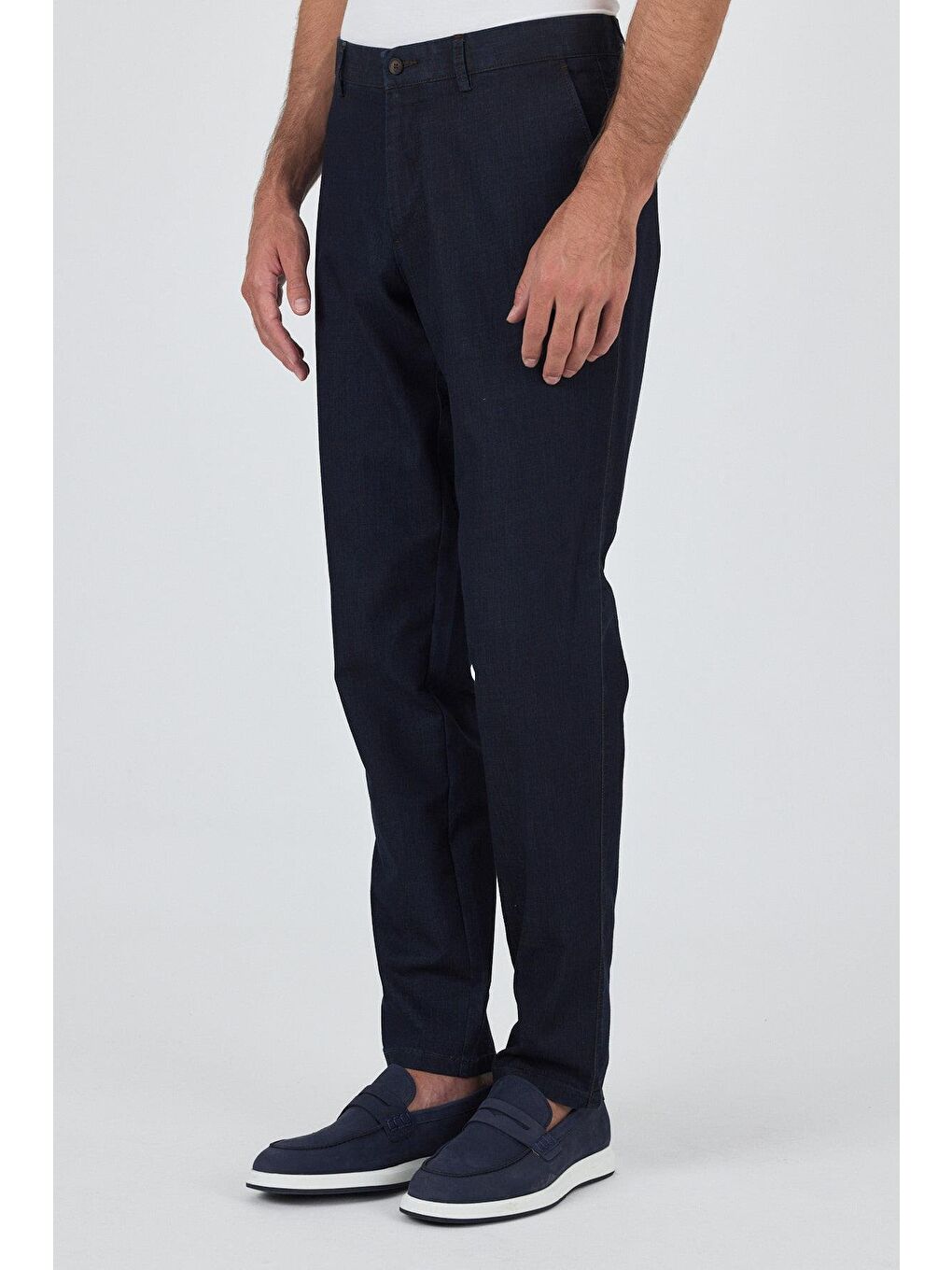 Koyu Lacivert Gabardin Yan Cep Düz Paça Casual Comfort Fit Pamuklu Chino Pantolon 1003250211-1
