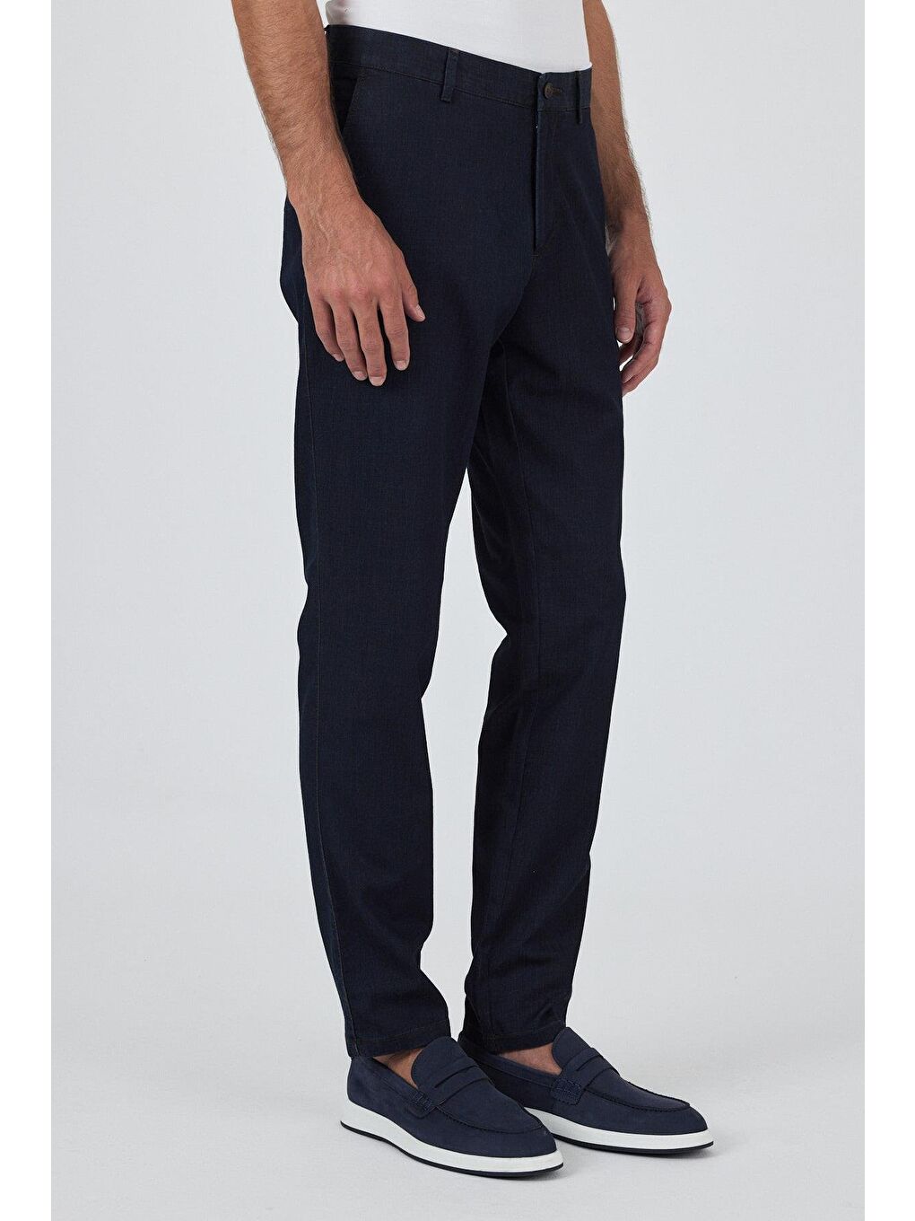 Koyu Lacivert Gabardin Yan Cep Düz Paça Casual Comfort Fit Pamuklu Chino Pantolon 1003250211-2