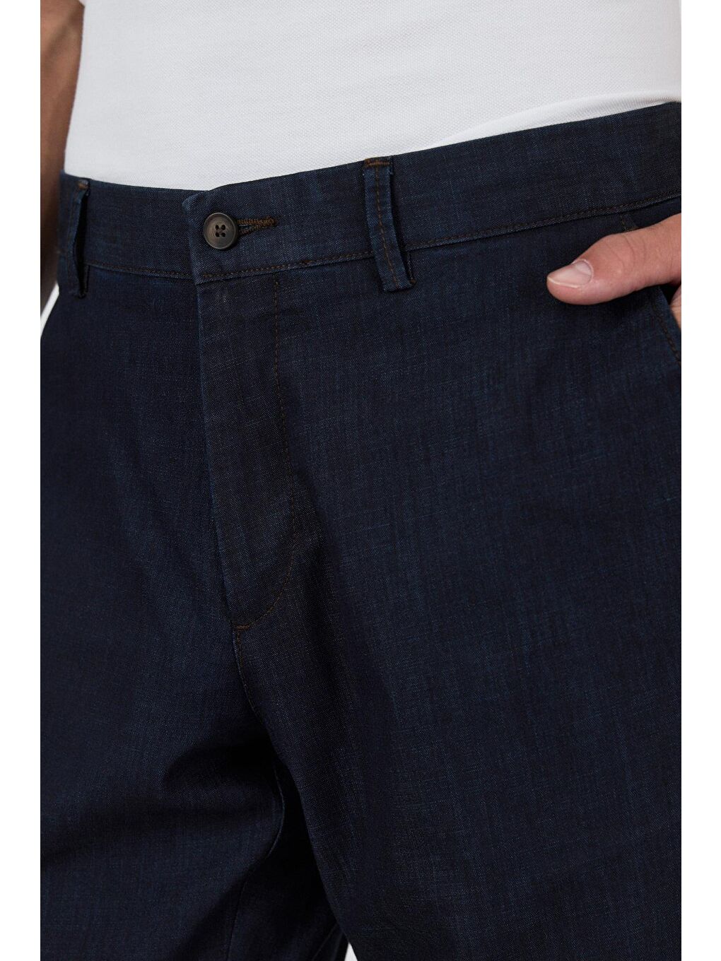 Koyu Lacivert Gabardin Yan Cep Düz Paça Casual Comfort Fit Pamuklu Chino Pantolon 1003250211-3