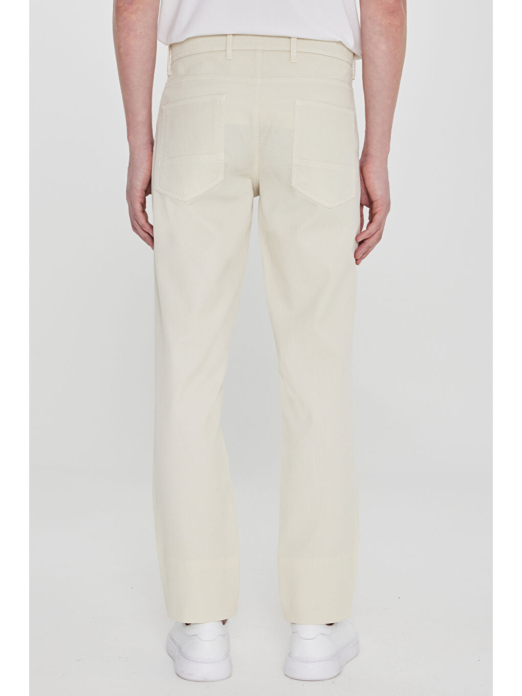 Bej Erkek Taş Pamuklu Slim Fit Dar Kesim 5 Cepli Armürlü Esnek Pantolon-4
