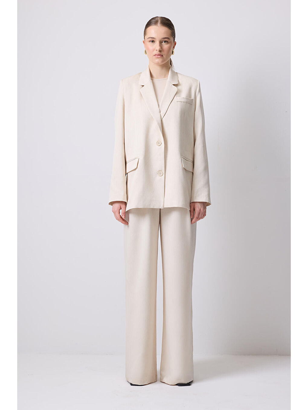 Bej Blazer Ceket Pantolon Takım