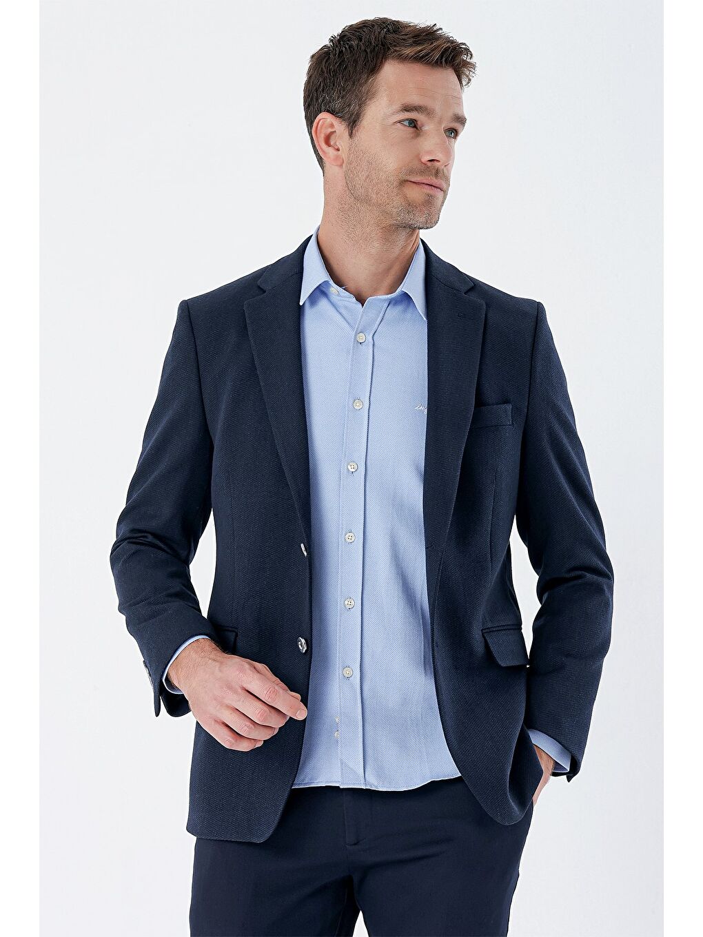 Lacivert Mono Yaka Elastanlı 6 Drop Comfort Fit Klasik Ceket 1002235137