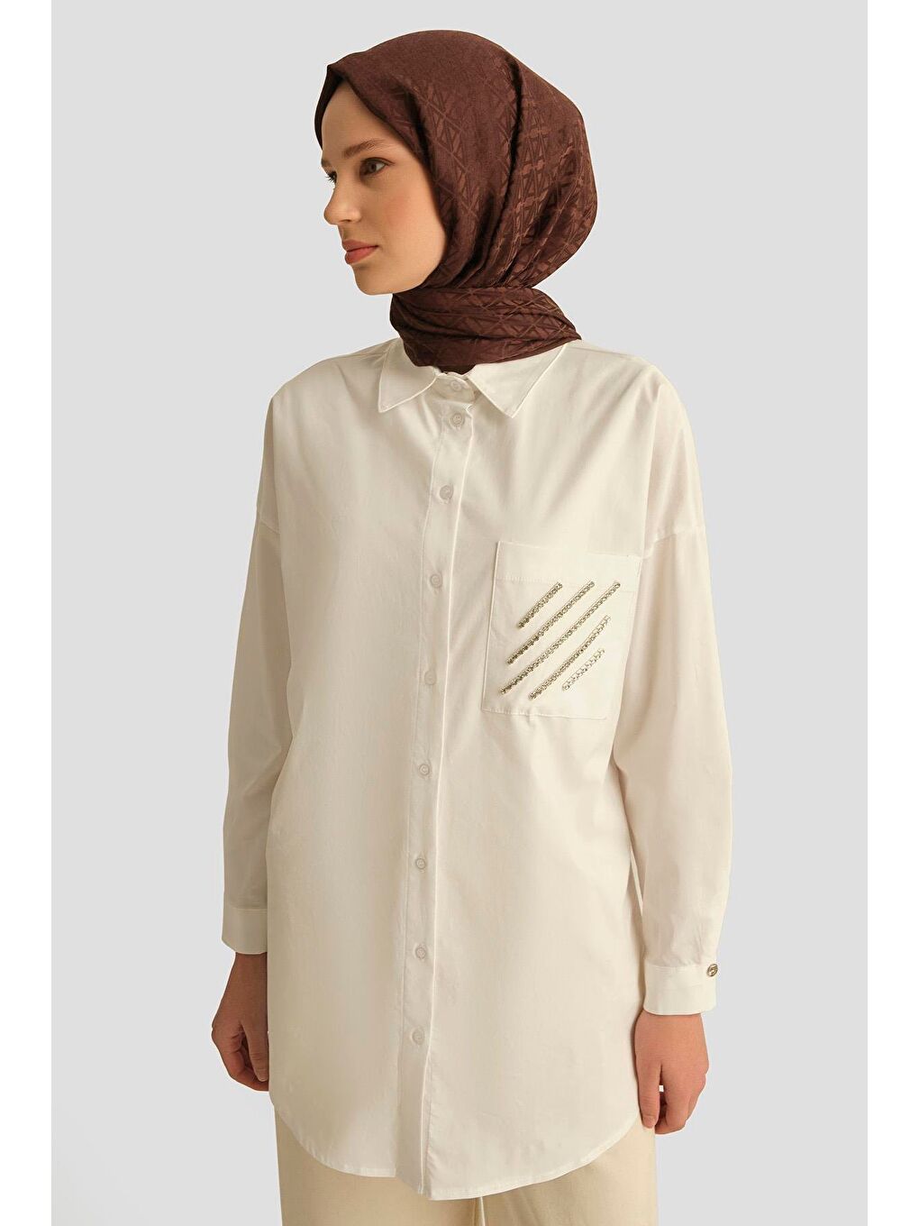 Trend Zincir Detaylı Gömlek 25Yt306 Ekru-1