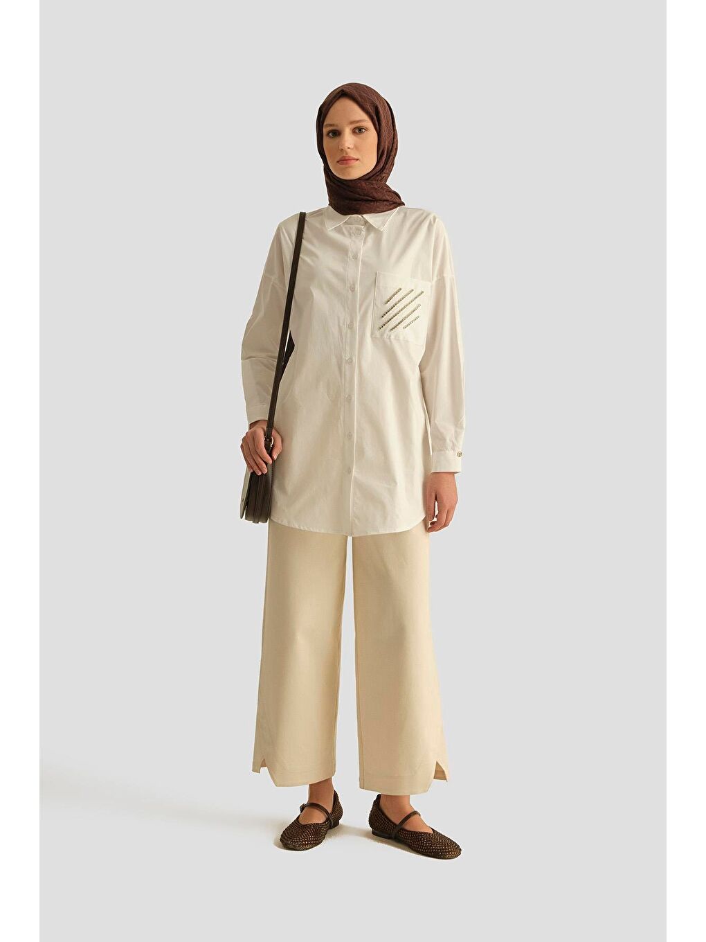 Trend Zincir Detaylı Gömlek 25Yt306 Ekru-2