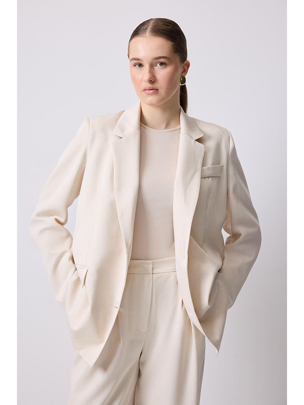 Bej Blazer Ceket Pantolon Takım-1