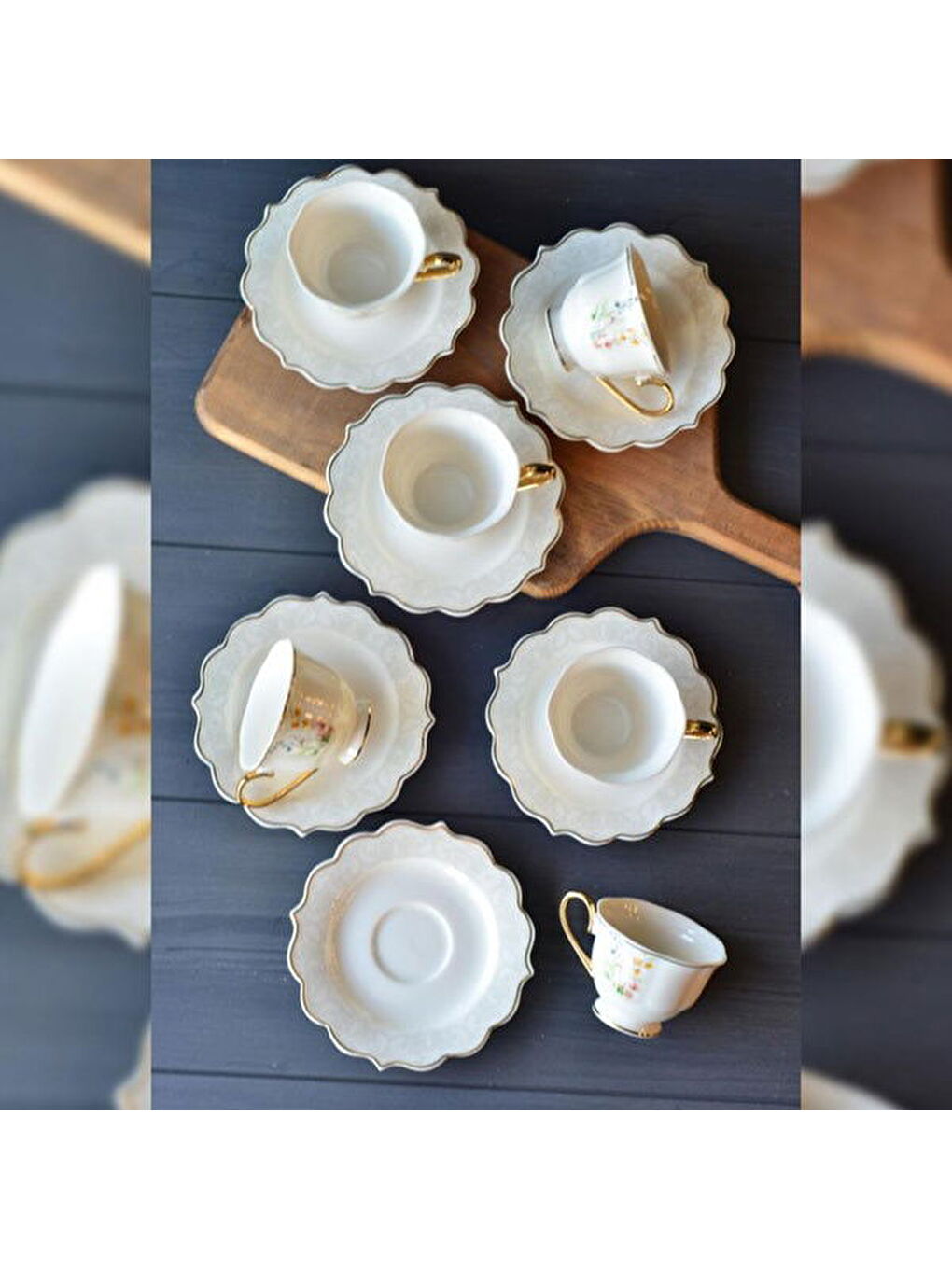Valeria Çiçekli 6'lı Kahve Fincanı - Beyaz / Sarı-2