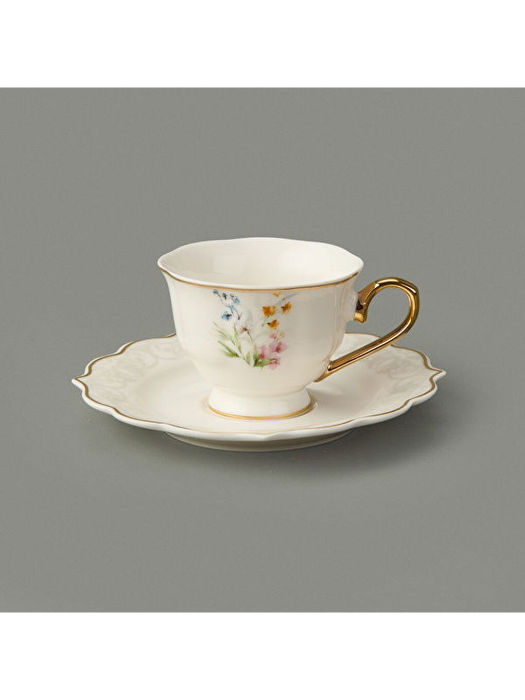 Valeria Çiçekli 6'lı Kahve Fincanı - Beyaz / Sarı-4