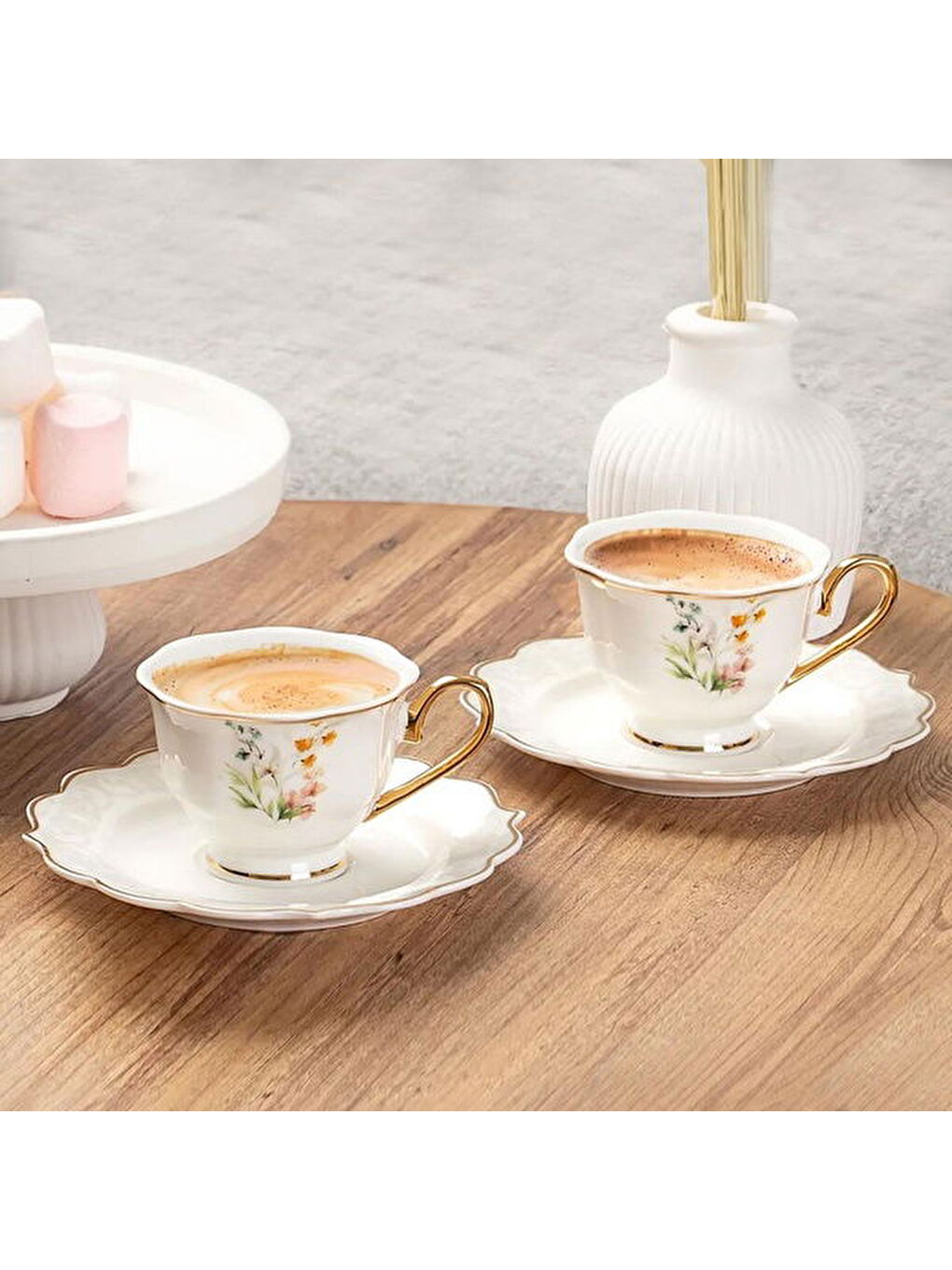 Valeria Çiçekli 6'lı Kahve Fincanı - Beyaz / Sarı-5