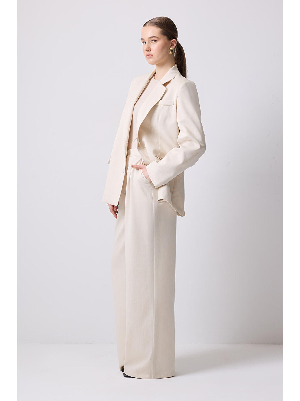 Bej Blazer Ceket Pantolon Takım-2