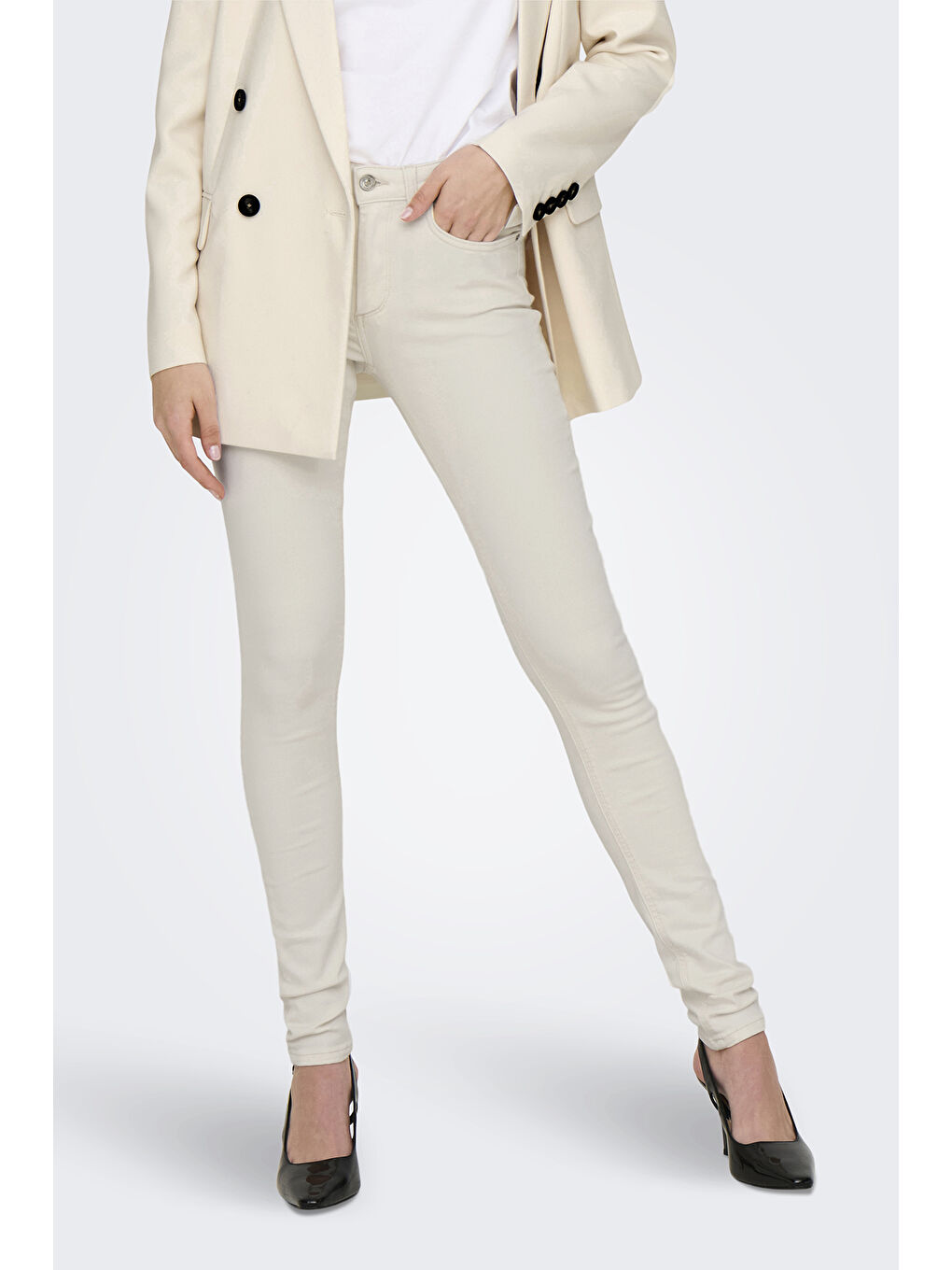 Ekru Onlblush Streç Pamuklu Skinny Fit Yüksek Bel Dar Paça Jeans 15337789-1