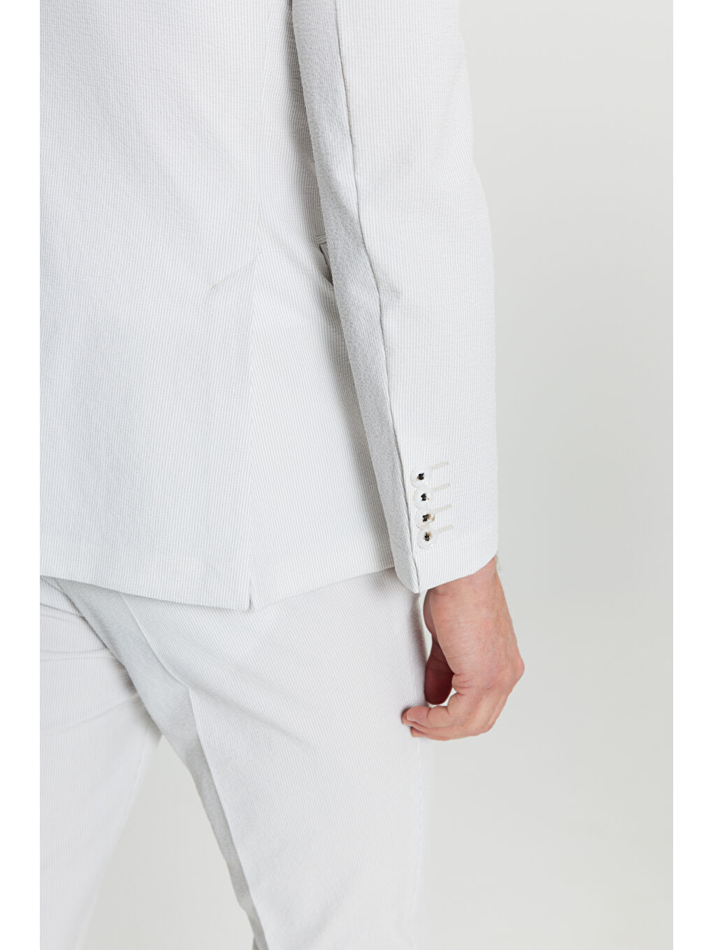 Erkek Ekru Slim Fit Dar Kesim Çizgili Gofre Desenli Kapak Cepli Esnek Takım Elbise-5