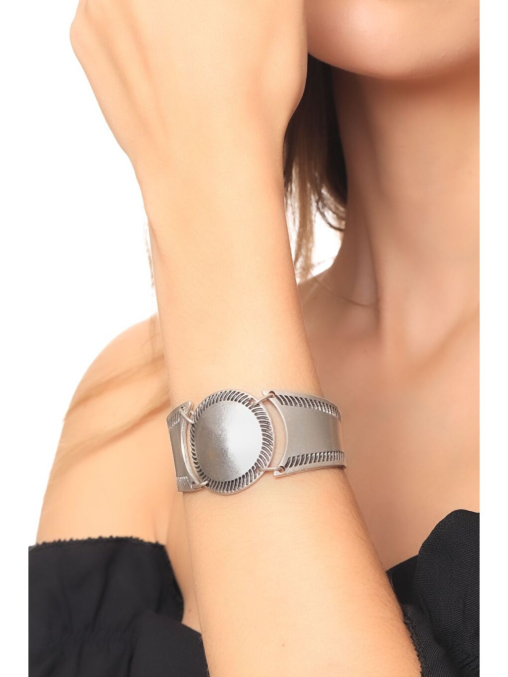 Gri Kadın Antik Gümüş Kaplama Zincirli Bohem Bileklik-2