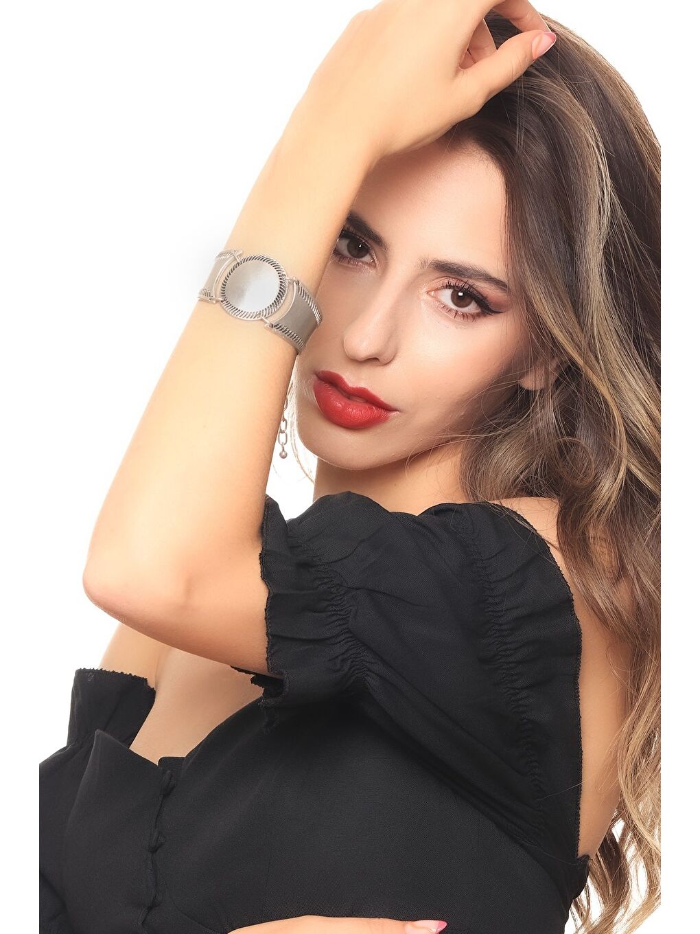 Gri Kadın Antik Gümüş Kaplama Zincirli Bohem Bileklik-3