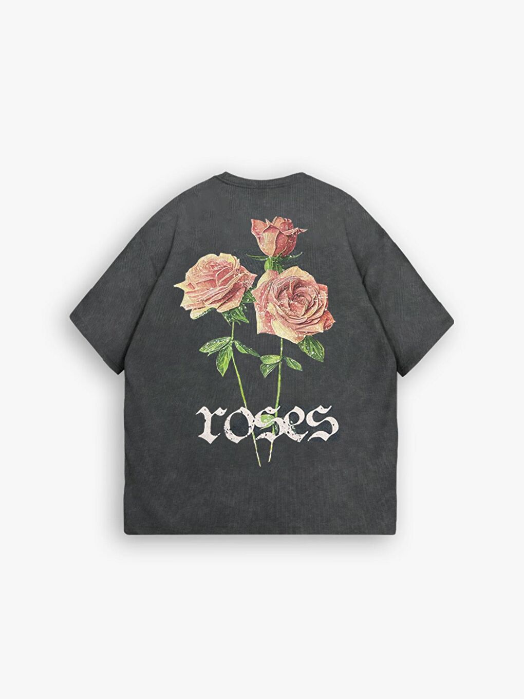 ablukaonline Koyu Gri Erkek Oversize %100 Pamuk Yıkamalı Roses Baskılı T-Shirt Koyu Gri - 1