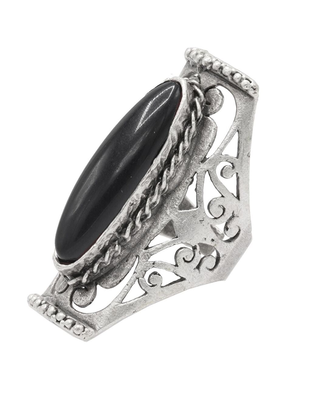 Gri Kadın Antik Gümüş Kaplama Renkli Boncuk Detaylı Ayarlanabilir Otantik Yüzük-1