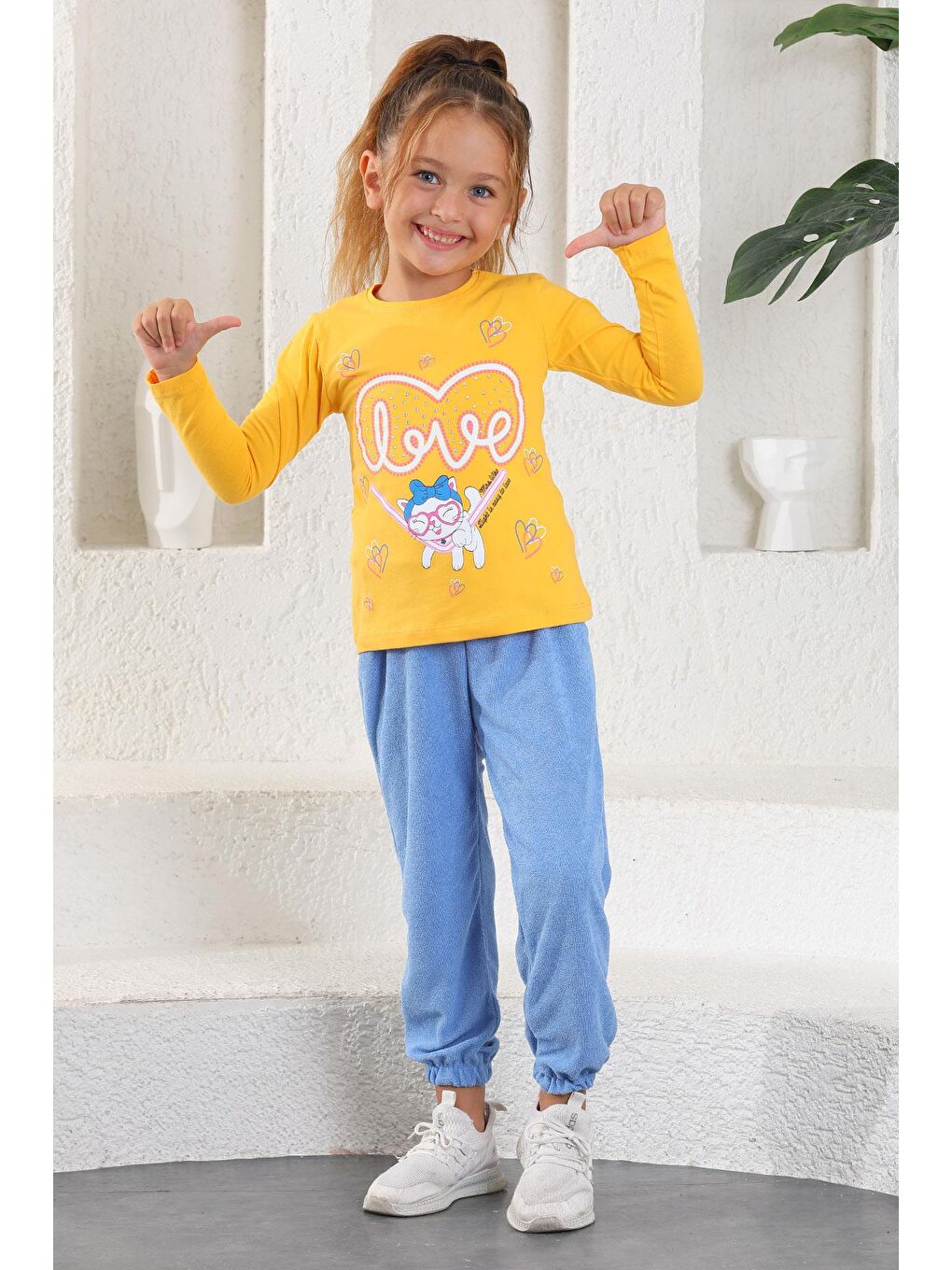 Sarı Bisiklet Yaka Uzun Kol Hardal Renk Kız Çocuk Tshirt-3