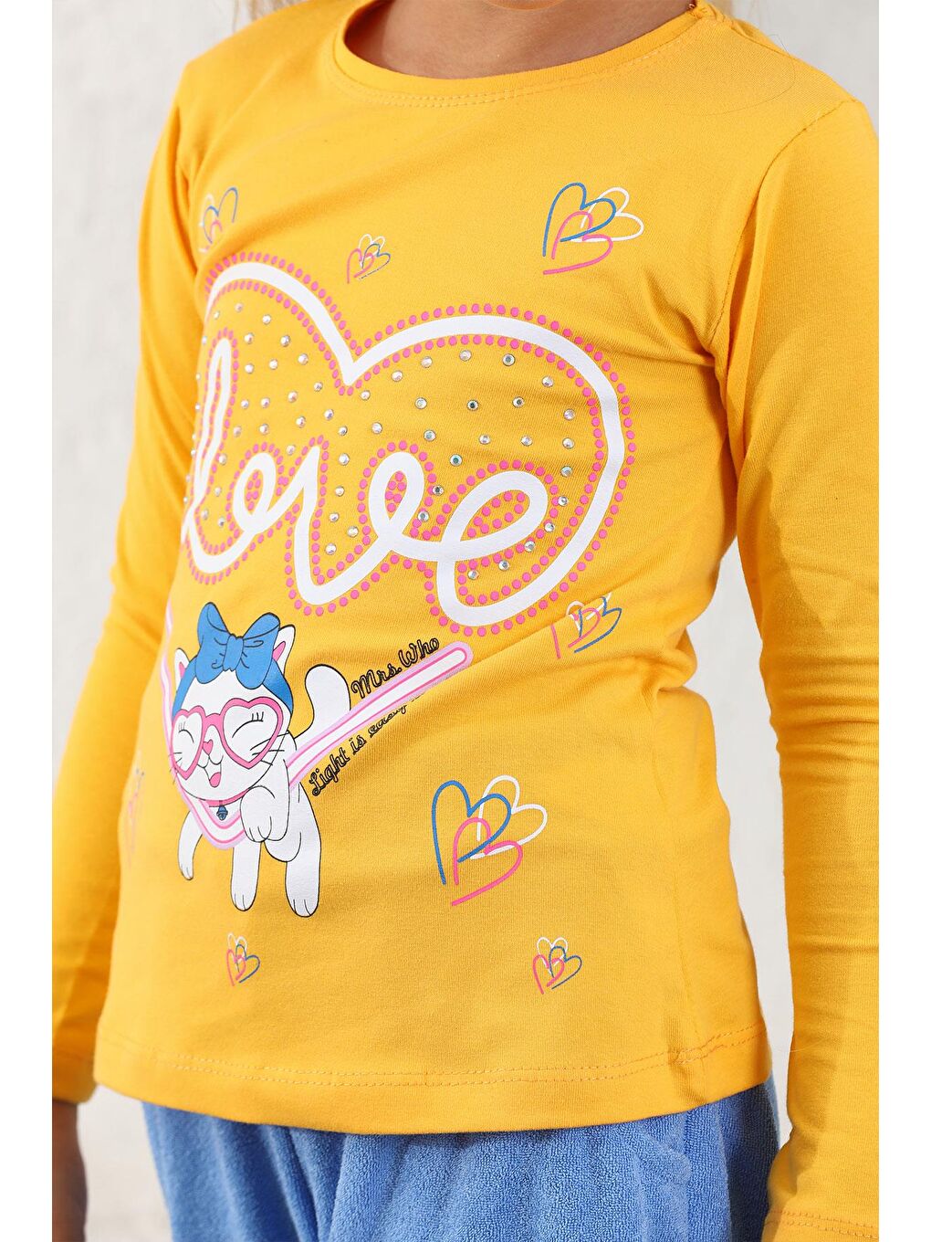 Sarı Bisiklet Yaka Uzun Kol Hardal Renk Kız Çocuk Tshirt-4