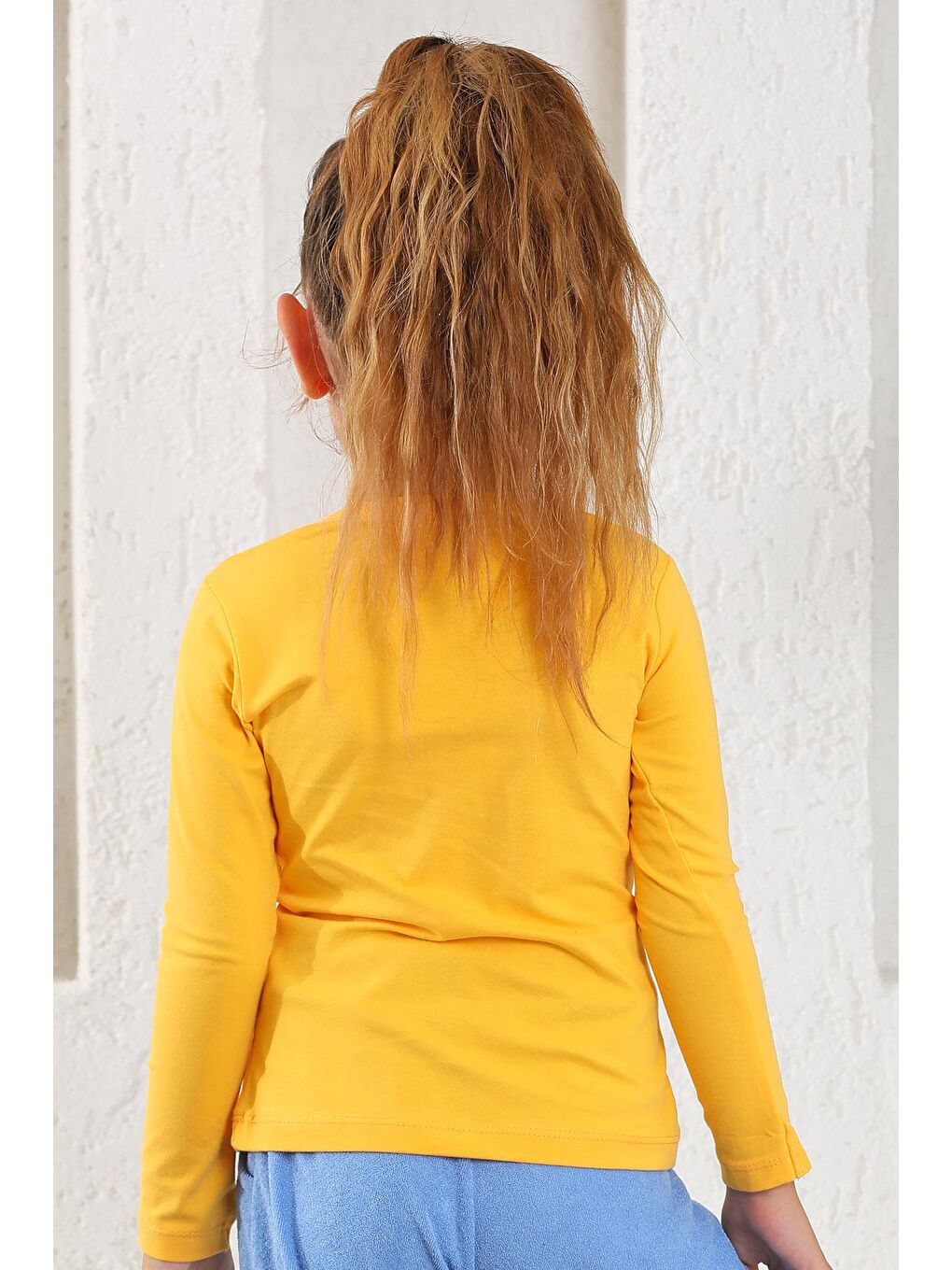 Sarı Bisiklet Yaka Uzun Kol Hardal Renk Kız Çocuk Tshirt-5
