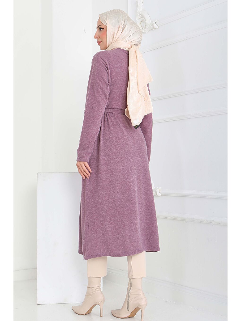 Pembe Cepli Kemerli Uzun Hırka Gul Kurusu - 27950-GUL-KURUSU-1