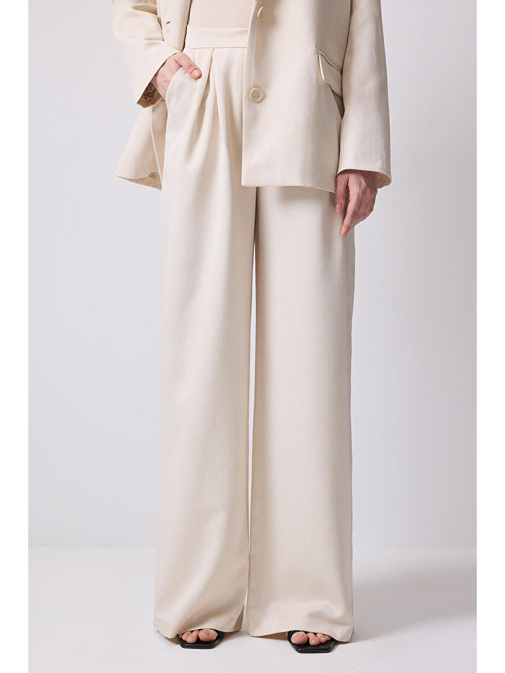 Bej Blazer Ceket Pantolon Takım-4