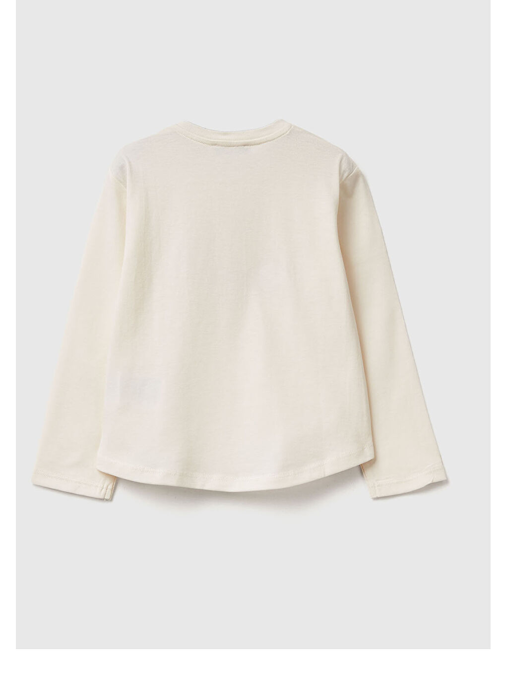 Kız Çocuk Ekru Önü Baskılı Ribana Yakalı Uzun Kollu T-shirt-1